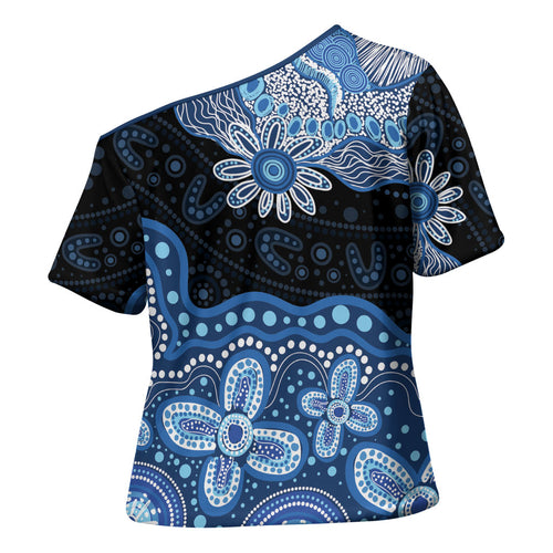 Prostate Cancer Awareness Aussie Indigenous Cross Shoulder Shirt Blue Ribbon Aboriginal Arts