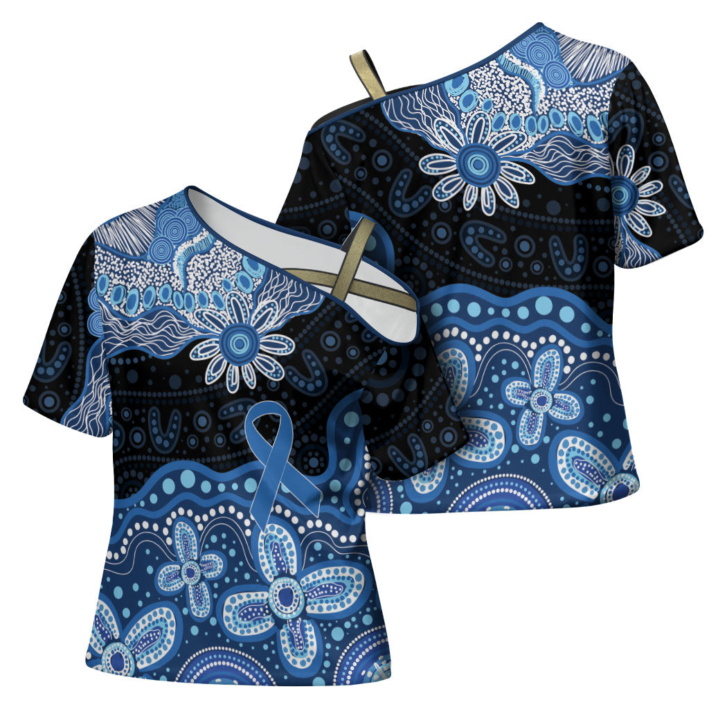Prostate Cancer Awareness Aussie Indigenous Cross Shoulder Shirt Blue Ribbon Aboriginal Arts