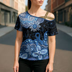 Prostate Cancer Awareness Aussie Indigenous Cross Shoulder Shirt Blue Ribbon Aboriginal Arts