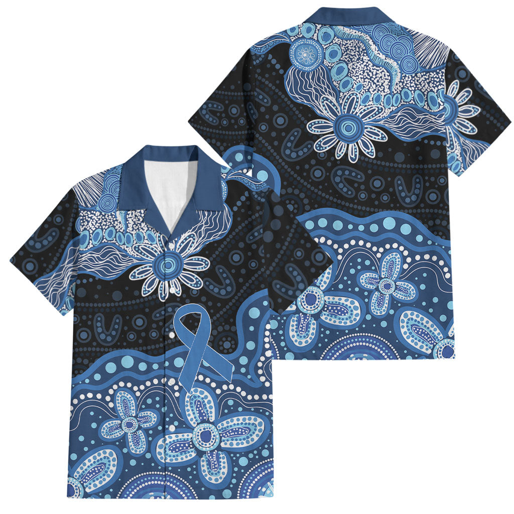 Prostate Cancer Awareness Aussie Indigenous Family Matching Long Sleeve Bodycon Dress and Hawaiian Shirt Blue Ribbon Aboriginal Arts