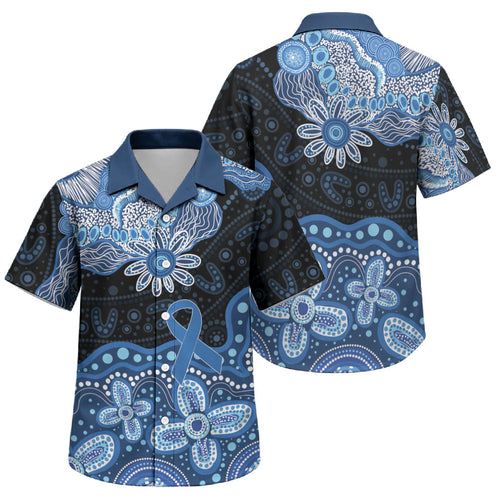 Prostate Cancer Awareness Aussie Indigenous Family Matching Long Sleeve Bodycon Dress and Hawaiian Shirt Blue Ribbon Aboriginal Arts
