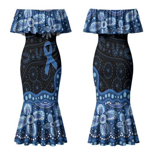 Prostate Cancer Awareness Aussie Indigenous Family Matching Mermaid Dress and Hawaiian Shirt Blue Ribbon Aboriginal Arts