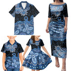 Prostate Cancer Awareness Aussie Indigenous Family Matching Puletasi and Hawaiian Shirt Blue Ribbon Aboriginal Arts