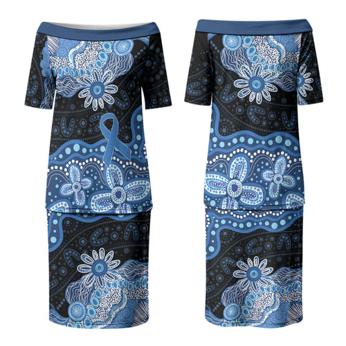 Prostate Cancer Awareness Aussie Indigenous Family Matching Puletasi and Hawaiian Shirt Blue Ribbon Aboriginal Arts