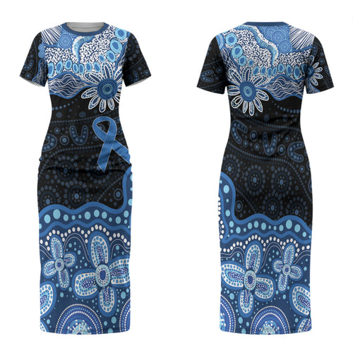 Prostate Cancer Awareness Aussie Indigenous Family Matching Short Sleeve Bodycon Dress and Hawaiian Shirt Blue Ribbon Aboriginal Arts