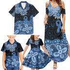 Prostate Cancer Awareness Aussie Indigenous Family Matching Summer Maxi Dress and Hawaiian Shirt Blue Ribbon Aboriginal Arts