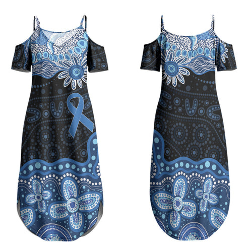 Prostate Cancer Awareness Aussie Indigenous Family Matching Summer Maxi Dress and Hawaiian Shirt Blue Ribbon Aboriginal Arts
