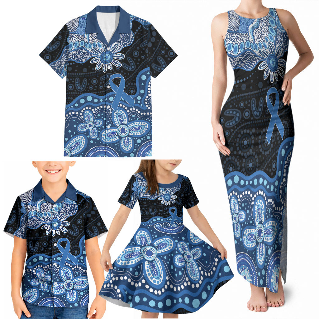 Prostate Cancer Awareness Aussie Indigenous Family Matching Tank Maxi Dress and Hawaiian Shirt Blue Ribbon Aboriginal Arts
