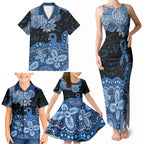 Prostate Cancer Awareness Aussie Indigenous Family Matching Tank Maxi Dress and Hawaiian Shirt Blue Ribbon Aboriginal Arts