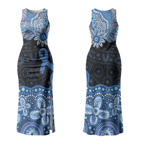 Prostate Cancer Awareness Aussie Indigenous Family Matching Tank Maxi Dress and Hawaiian Shirt Blue Ribbon Aboriginal Arts
