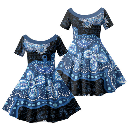 Prostate Cancer Awareness Aussie Indigenous Family Matching Tank Maxi Dress and Hawaiian Shirt Blue Ribbon Aboriginal Arts