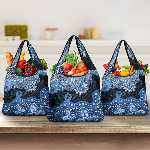 Prostate Cancer Awareness Aussie Indigenous Grocery Bag Blue Ribbon Aboriginal Arts