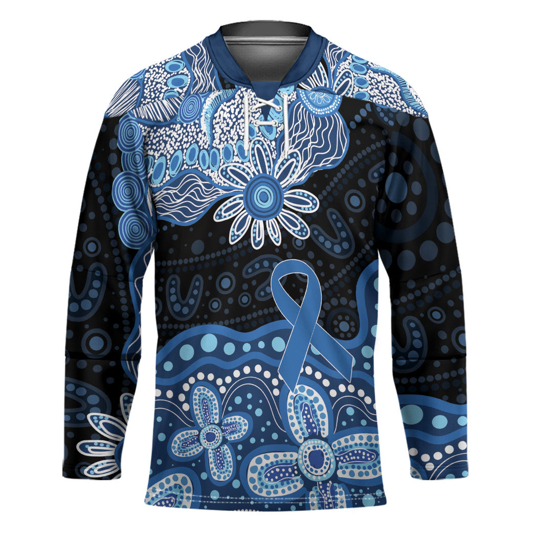 Prostate Cancer Awareness Aussie Indigenous Hockey Jersey Blue Ribbon Aboriginal Arts