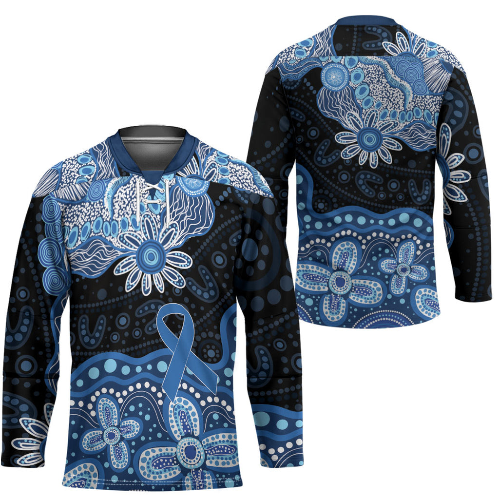 Prostate Cancer Awareness Aussie Indigenous Hockey Jersey Blue Ribbon Aboriginal Arts