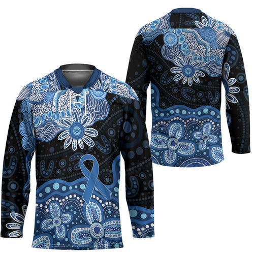 Prostate Cancer Awareness Aussie Indigenous Hockey Jersey Blue Ribbon Aboriginal Arts