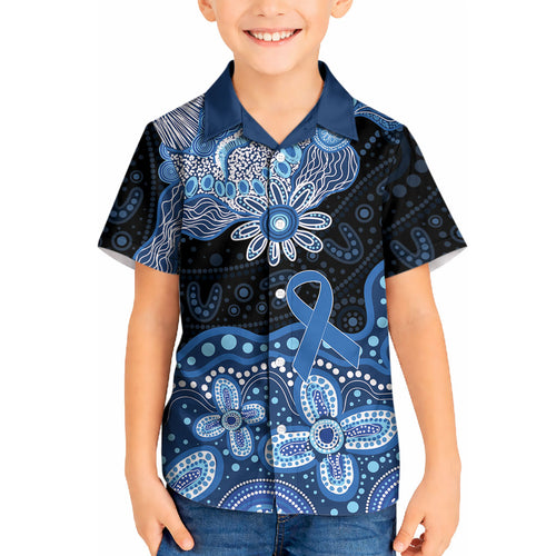 Prostate Cancer Awareness Aussie Indigenous Kid Hawaiian Shirt Blue Ribbon Aboriginal Arts