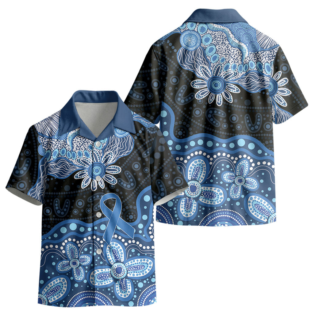 Prostate Cancer Awareness Aussie Indigenous Kid Hawaiian Shirt Blue Ribbon Aboriginal Arts