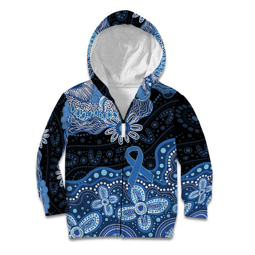 Prostate Cancer Awareness Aussie Indigenous Kid Hoodie Blue Ribbon Aboriginal Arts