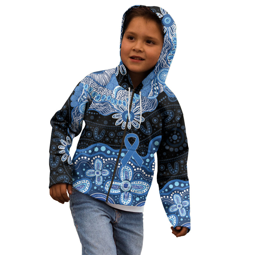 Prostate Cancer Awareness Aussie Indigenous Kid Hoodie Blue Ribbon Aboriginal Arts
