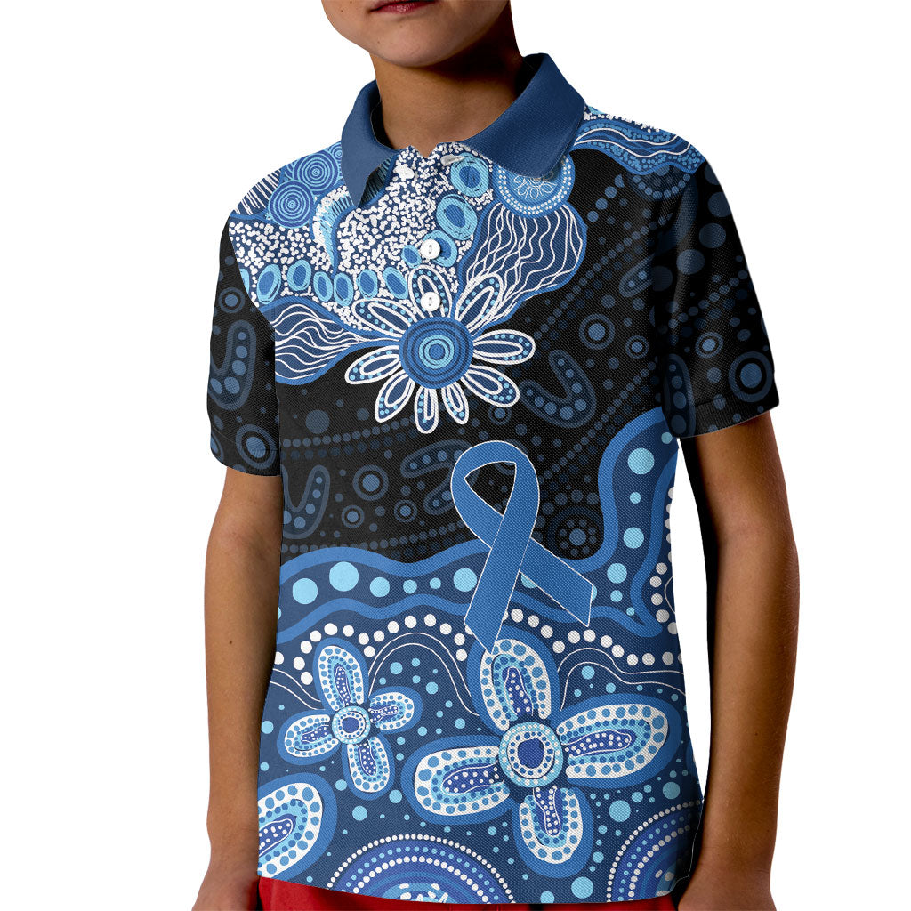Prostate Cancer Awareness Aussie Indigenous Kid Polo Shirt Blue Ribbon Aboriginal Arts