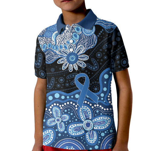 Prostate Cancer Awareness Aussie Indigenous Kid Polo Shirt Blue Ribbon Aboriginal Arts