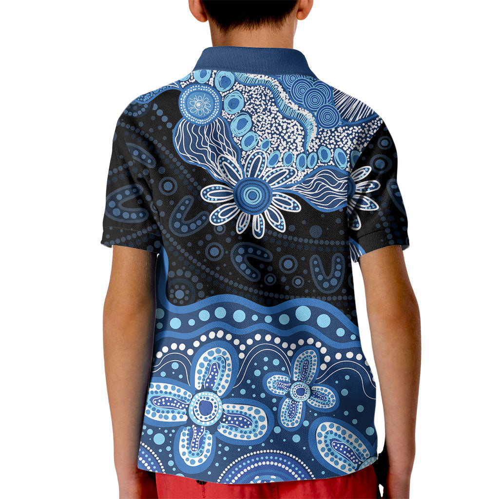 Prostate Cancer Awareness Aussie Indigenous Kid Polo Shirt Blue Ribbon Aboriginal Arts
