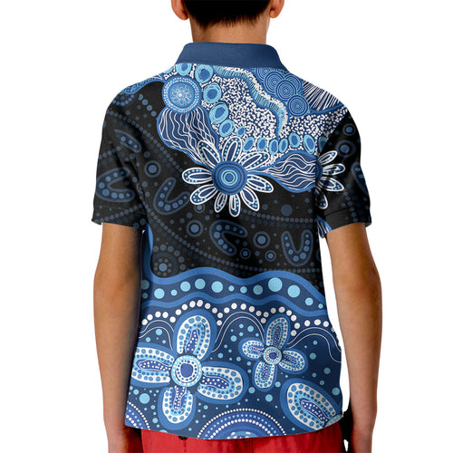 Prostate Cancer Awareness Aussie Indigenous Kid Polo Shirt Blue Ribbon Aboriginal Arts