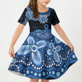 Prostate Cancer Awareness Aussie Indigenous Kid Short Sleeve Dress Blue Ribbon Aboriginal Arts