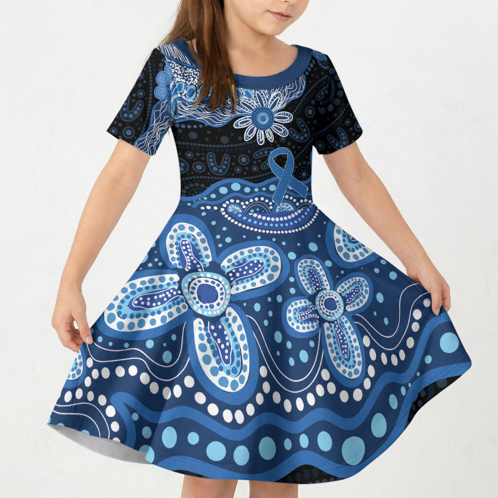 Prostate Cancer Awareness Aussie Indigenous Kid Short Sleeve Dress Blue Ribbon Aboriginal Arts