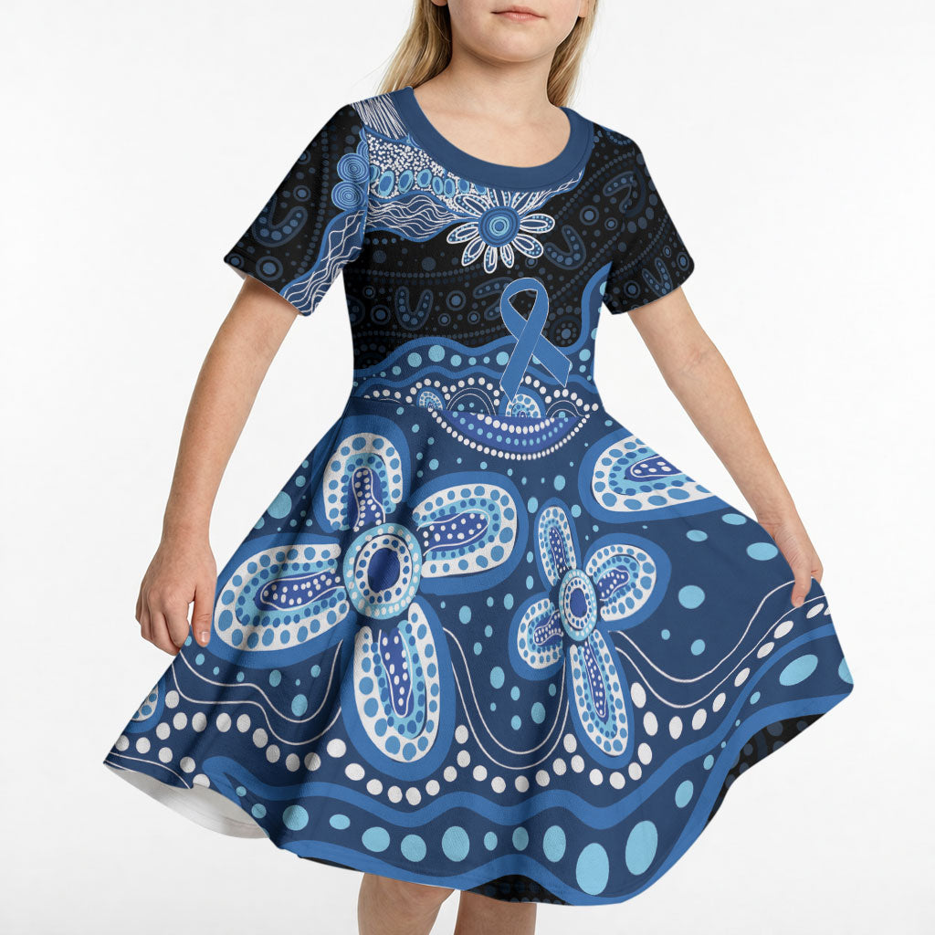 Prostate Cancer Awareness Aussie Indigenous Kid Short Sleeve Dress Blue Ribbon Aboriginal Arts