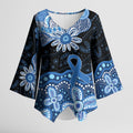 Prostate Cancer Awareness Aussie Indigenous Kimono Sleeve Blouse Blue Ribbon Aboriginal Arts