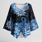 Prostate Cancer Awareness Aussie Indigenous Kimono Sleeve Blouse Blue Ribbon Aboriginal Arts