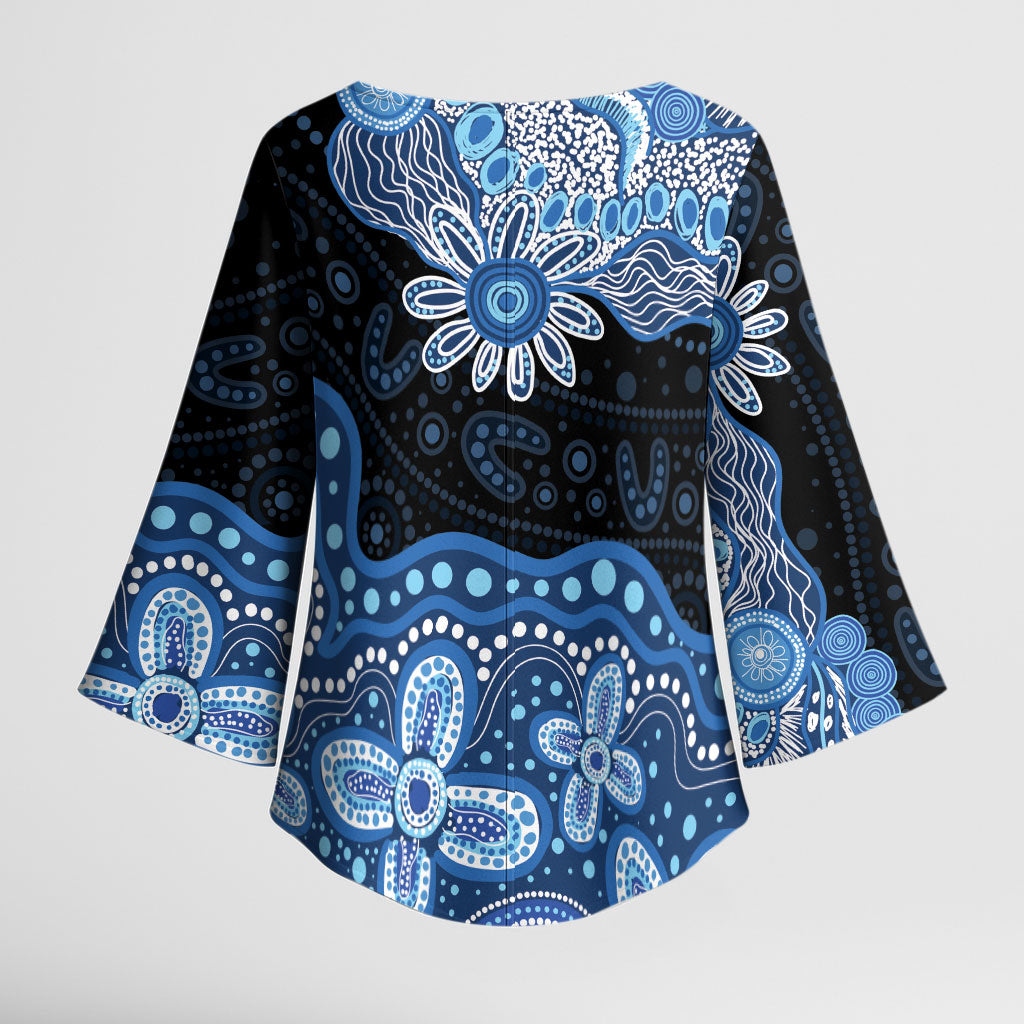Prostate Cancer Awareness Aussie Indigenous Kimono Sleeve Blouse Blue Ribbon Aboriginal Arts