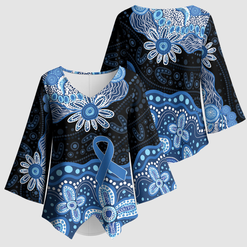 Prostate Cancer Awareness Aussie Indigenous Kimono Sleeve Blouse Blue Ribbon Aboriginal Arts