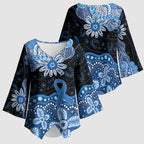 Prostate Cancer Awareness Aussie Indigenous Kimono Sleeve Blouse Blue Ribbon Aboriginal Arts
