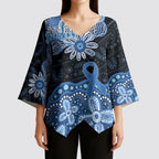 Prostate Cancer Awareness Aussie Indigenous Kimono Sleeve Blouse Blue Ribbon Aboriginal Arts