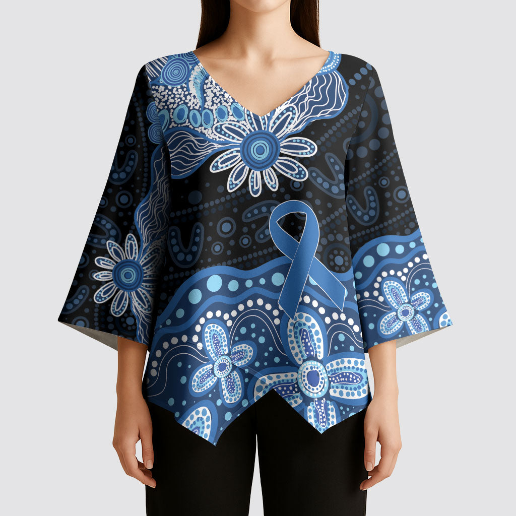 Prostate Cancer Awareness Aussie Indigenous Kimono Sleeve Blouse Blue Ribbon Aboriginal Arts