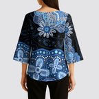 Prostate Cancer Awareness Aussie Indigenous Kimono Sleeve Blouse Blue Ribbon Aboriginal Arts
