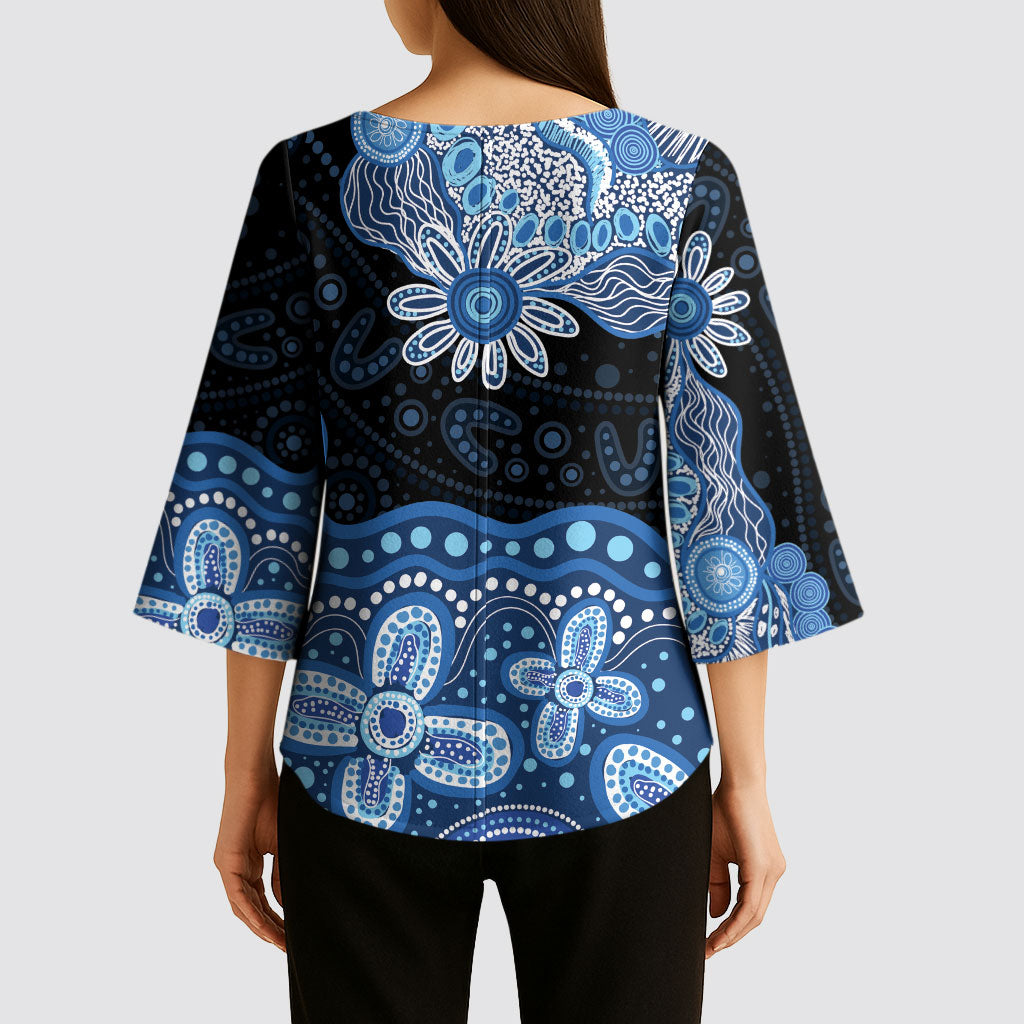 Prostate Cancer Awareness Aussie Indigenous Kimono Sleeve Blouse Blue Ribbon Aboriginal Arts
