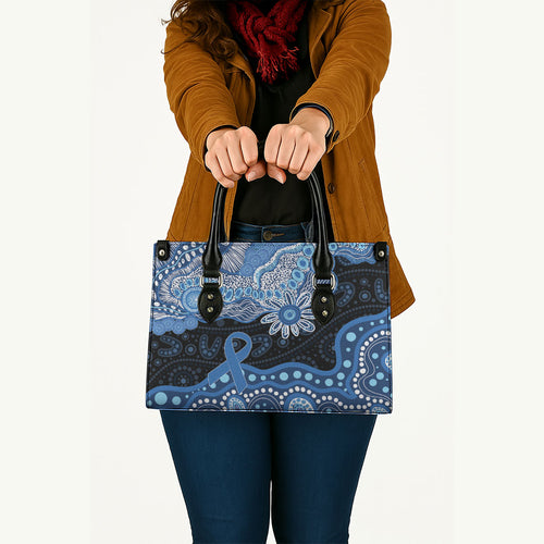 Prostate Cancer Awareness Aussie Indigenous Leather Bag Blue Ribbon Aboriginal Arts