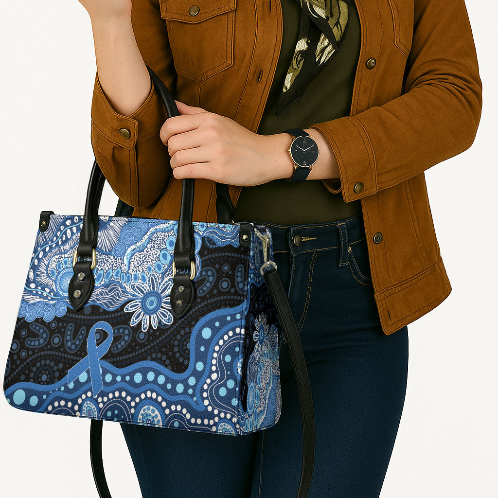 Prostate Cancer Awareness Aussie Indigenous Leather Bag Blue Ribbon Aboriginal Arts