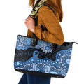 Prostate Cancer Awareness Aussie Indigenous Leather Tote Bag Blue Ribbon Aboriginal Arts