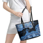 Prostate Cancer Awareness Aussie Indigenous Leather Tote Bag Blue Ribbon Aboriginal Arts