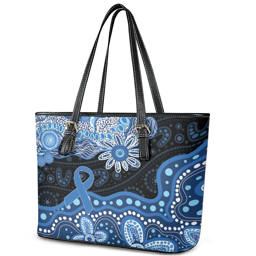 Prostate Cancer Awareness Aussie Indigenous Leather Tote Bag Blue Ribbon Aboriginal Arts