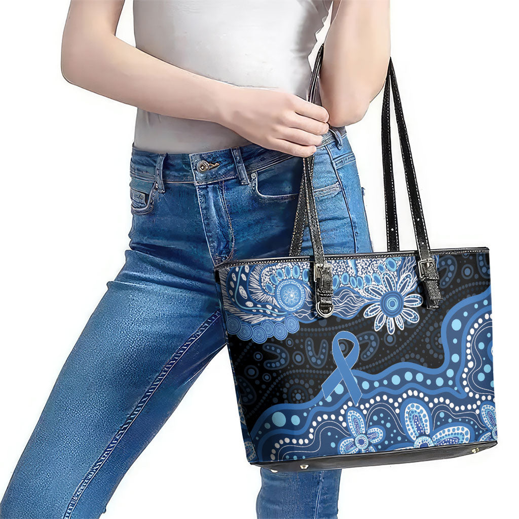Prostate Cancer Awareness Aussie Indigenous Leather Tote Bag Blue Ribbon Aboriginal Arts