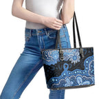 Prostate Cancer Awareness Aussie Indigenous Leather Tote Bag Blue Ribbon Aboriginal Arts