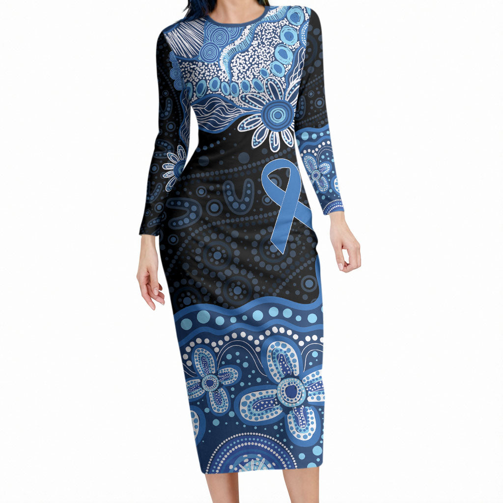 Prostate Cancer Awareness Aussie Indigenous Long Sleeve Bodycon Dress Blue Ribbon Aboriginal Arts
