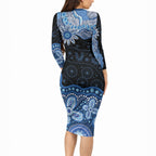 Prostate Cancer Awareness Aussie Indigenous Long Sleeve Bodycon Dress Blue Ribbon Aboriginal Arts