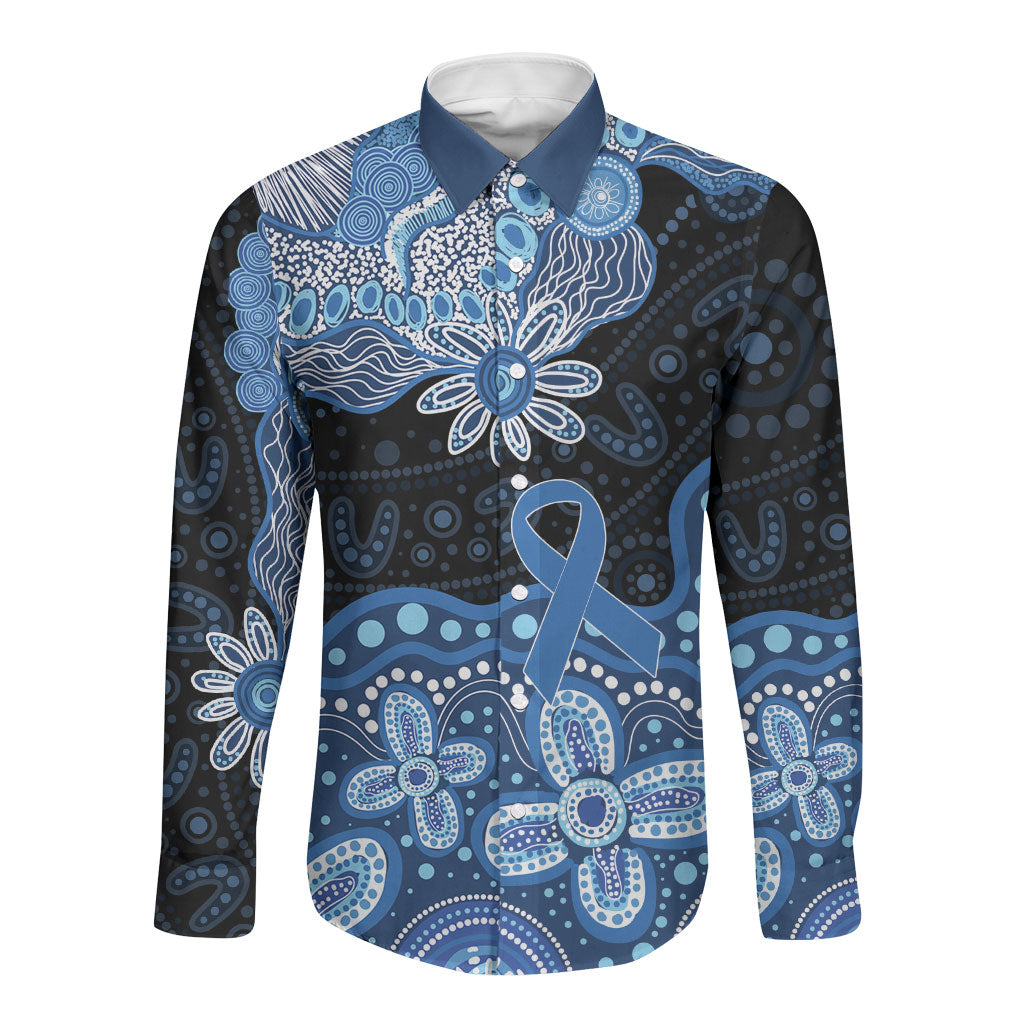 Prostate Cancer Awareness Aussie Indigenous Long Sleeve Button Shirt Blue Ribbon Aboriginal Arts