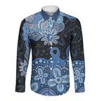 Prostate Cancer Awareness Aussie Indigenous Long Sleeve Button Shirt Blue Ribbon Aboriginal Arts